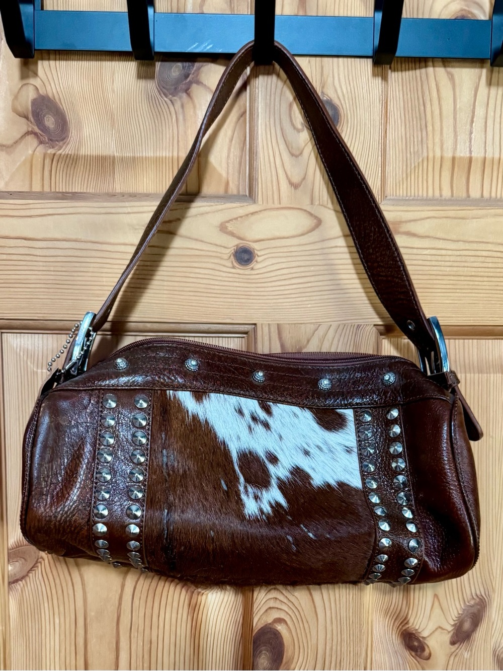 Brown Western Studded Shoulder Bag with White Accent